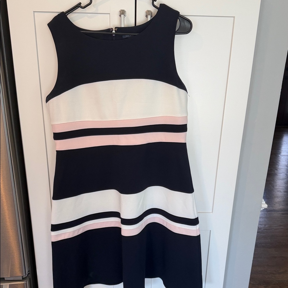 Tommy Hilfiger Navy, White & Pink Striped Sleeveless Fit-and-Flare Dress